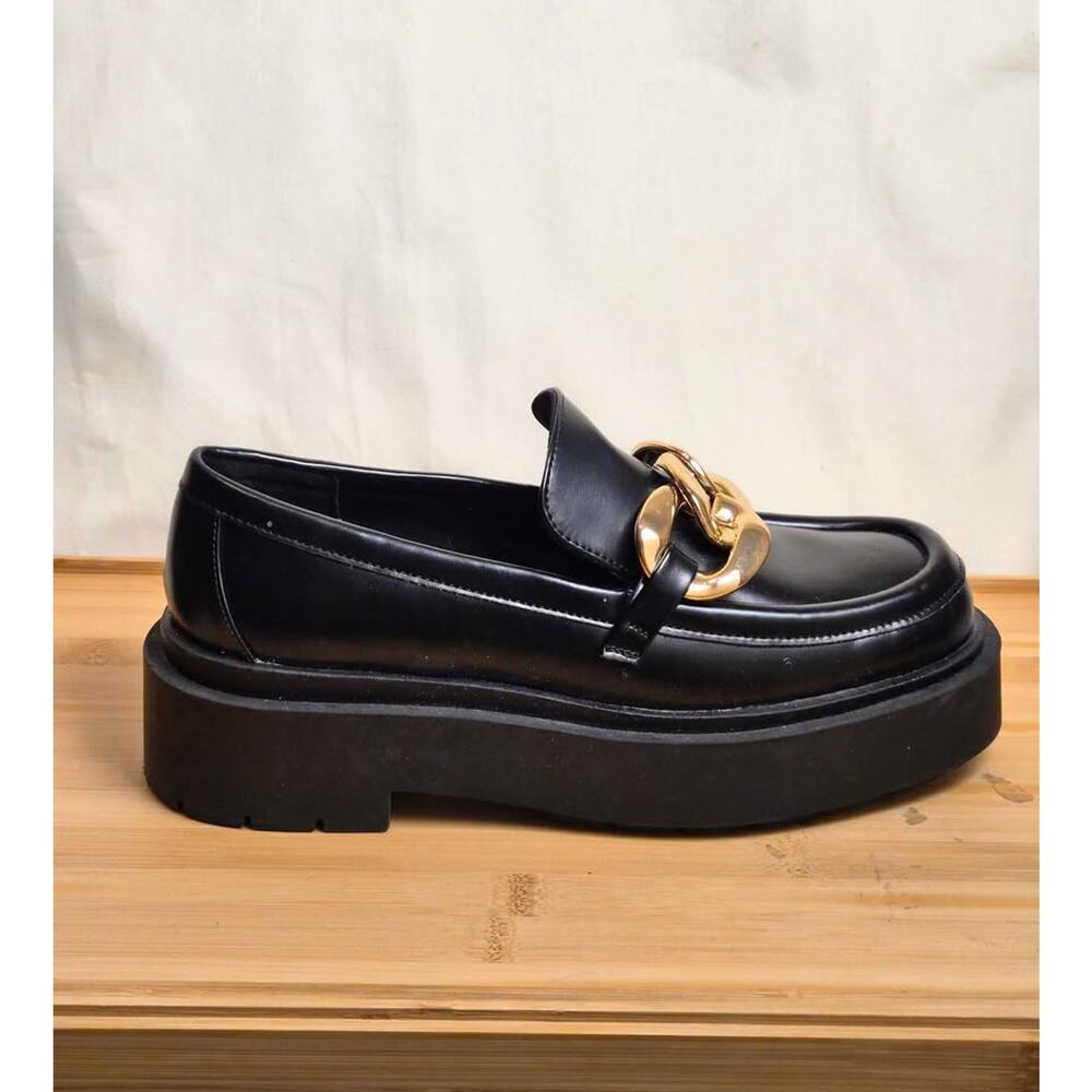 H&M Black Chunky Chained‎ Loafers, Size 8